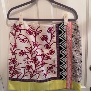 Anthropologie Floral Embroidered Skirt with Patterned Panels